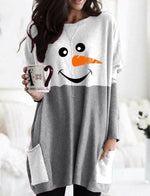 Cozy Christmas Snowman Face Long Sleeve T-shirt