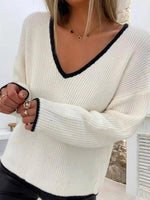 Chic V-neck Long Sleeve Color Block Sweater