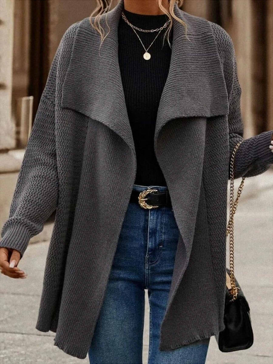 Plain Loose Shawl Collar Casual Sweater Coat