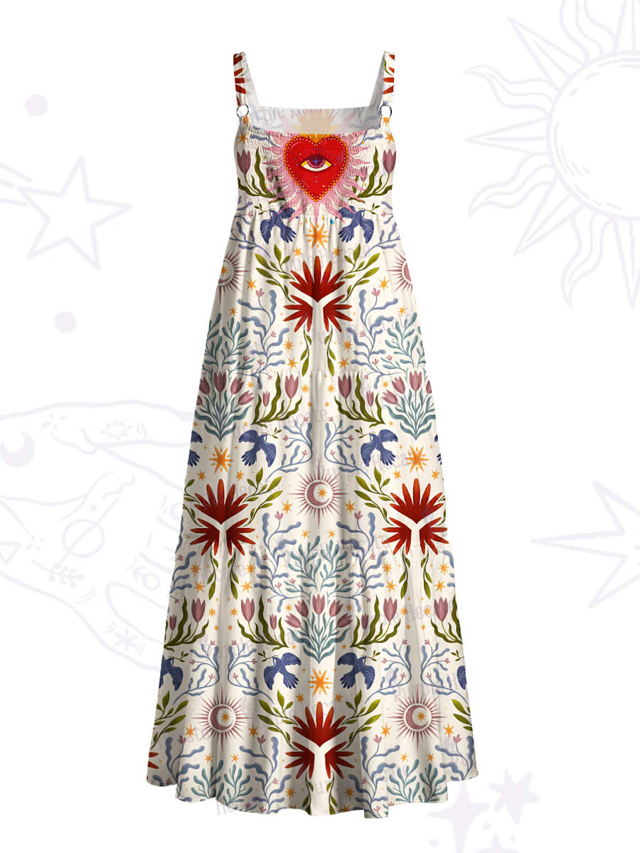 Sacred Flame Heart Wide Straps Maxi Dress