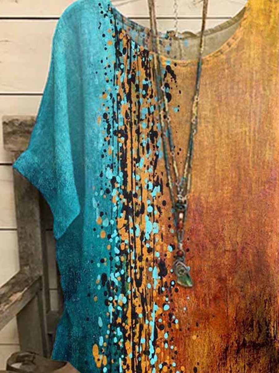 Women's Abstract Colorblock Short Sleeve Casual Top