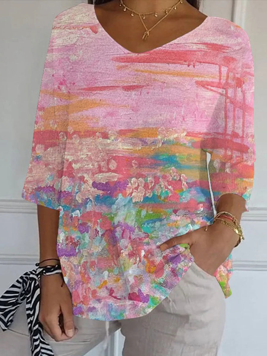 Sweet 3/4 Sleeve V-Neck Top