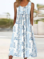 Women's Sleeveless Leaf Print Midi Dress With Jacket