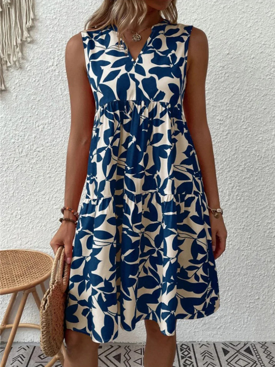 Elegant V-neck Sleeveless Floral Summer A-Line Dress