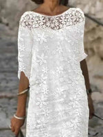 Women's Floral Lace 3/4 Sleeve Casual Shift Dress