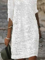 Women's Floral Lace 3/4 Sleeve Casual Shift Dress