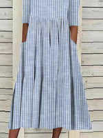 Women's Striped Half Sleeve Loose Fit Midi Dress with Pockets