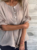 Women's Casual Loose Button Front Roll Sleeve Tie Hem Blouse