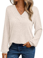 Plain V-neck Long Sleeve Sweater