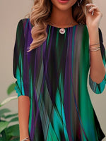 Women's Abstract Print 3/4 Sleeve Round Neck Loose Casual Blouse