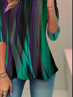 Women's Abstract Print 3/4 Sleeve Round Neck Loose Casual Blouse