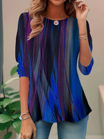 Women's Abstract Print 3/4 Sleeve Round Neck Loose Casual Blouse