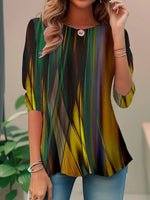 Women's Abstract Print 3/4 Sleeve Round Neck Loose Casual Blouse