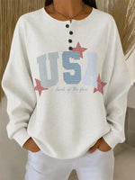 Casual Henley Collar Text Long Sleeve Letters Sweatshirt