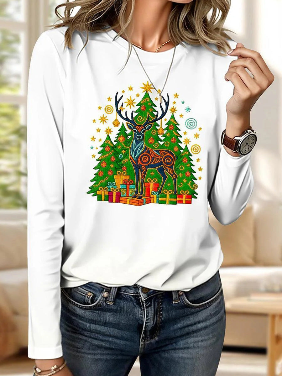 Elegant Round Neck Long Sleeve T-Shirt