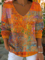 Casual Vintage V-neck Long Sleeve Sweater