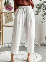 Solid Color Loose White Cotton Pants