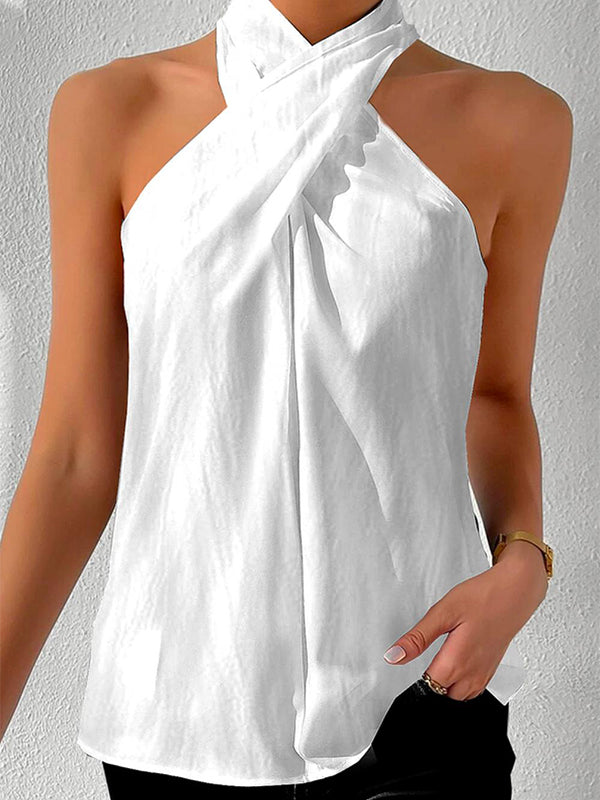 White Casual Solid Summer Sleeveless Tank