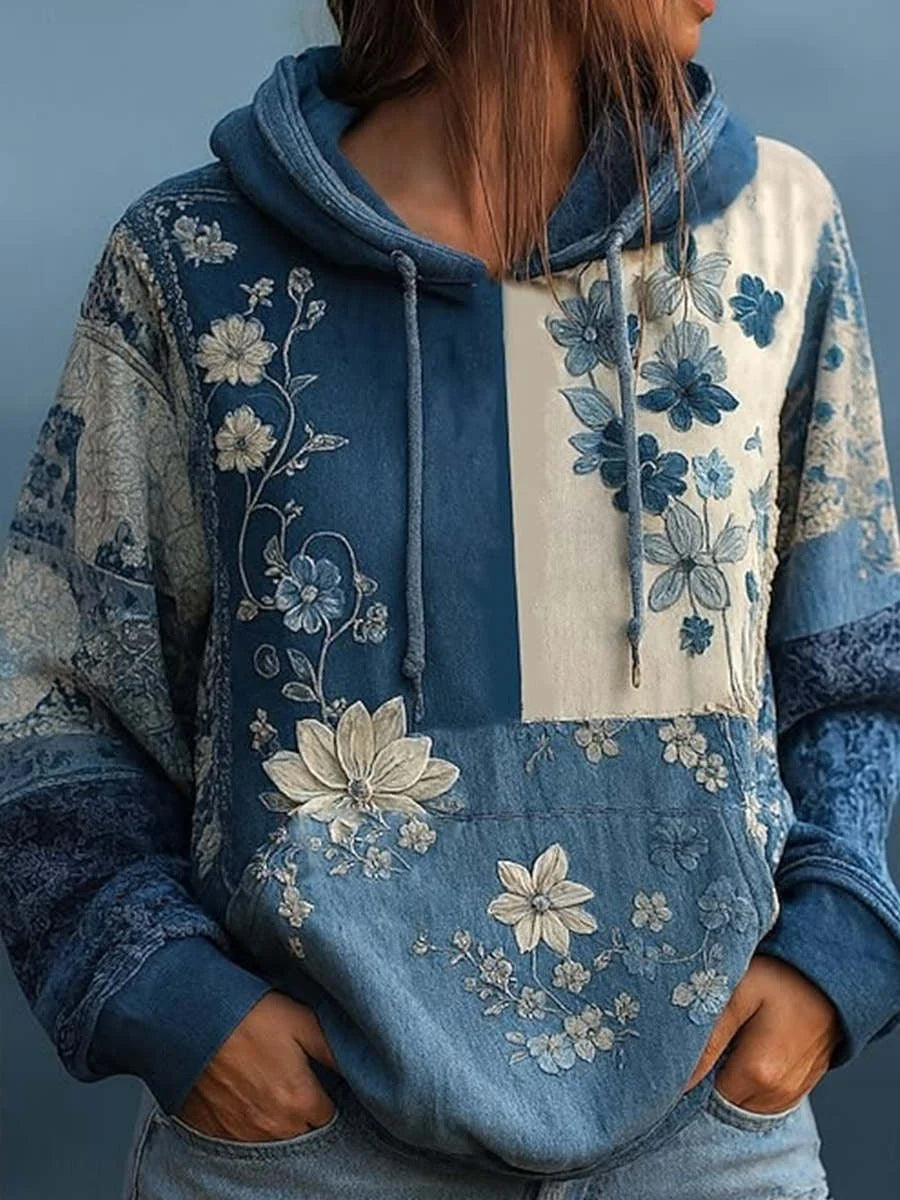 Casual Floral Long Sleeve Hoodie