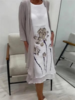 Grey Floral Print Midi Dress Set