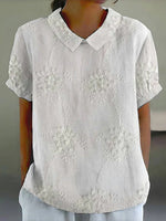 Vintage Floral Print Short Sleeve White Blouse