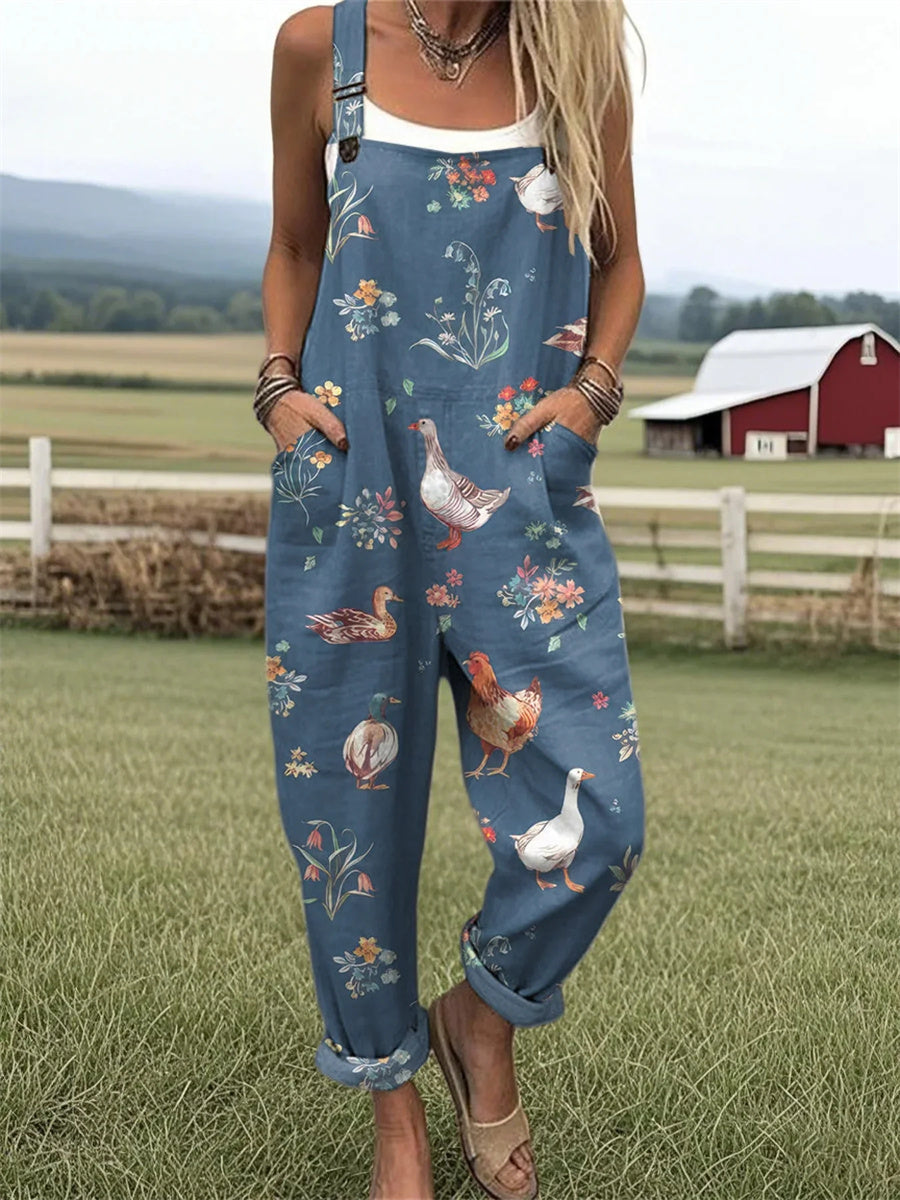 Women's Farm Animal Print Casual Wide Leg Jumpsuit