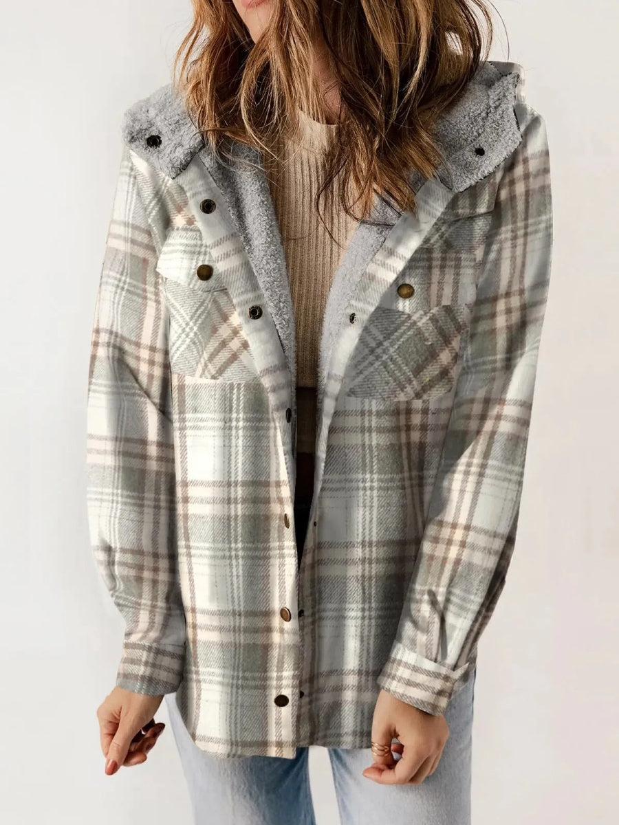 Women's Flannel Plaid Fleece Hooded Shacket