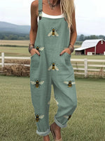 Women's Funny Bee Art Print Casual Wide Leg Jumpsuit