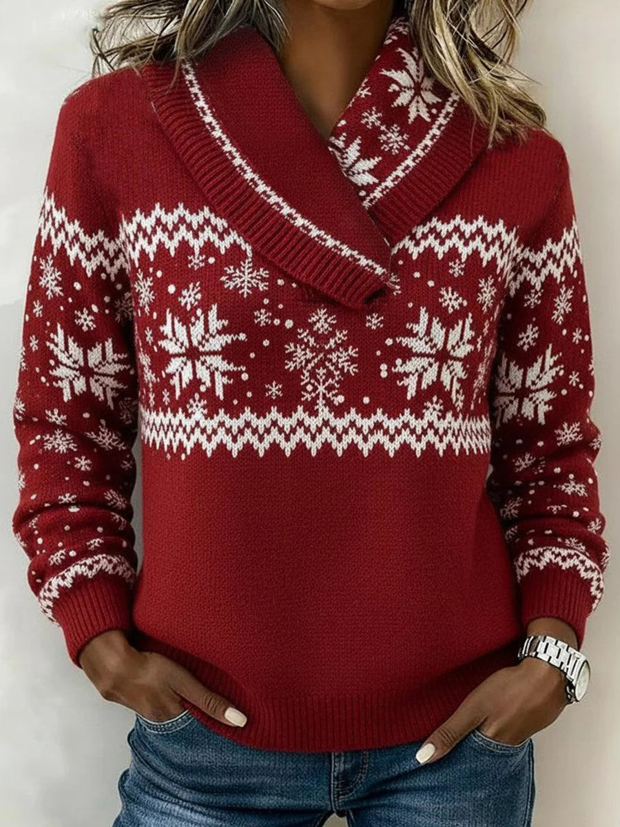 Red Snowflake Pattern Holiday Long Sleeve Sweater
