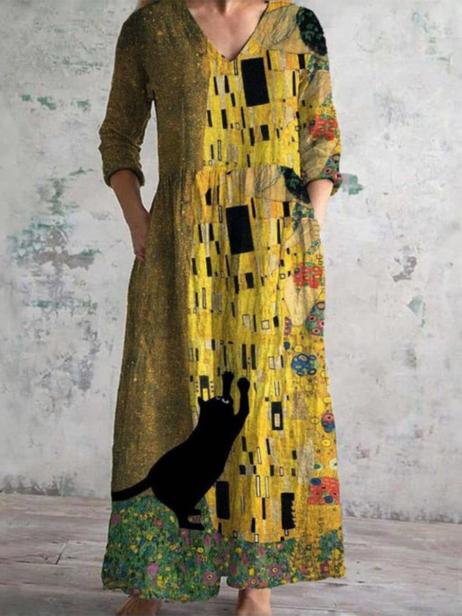 Vintage Creative Cat Print Dress