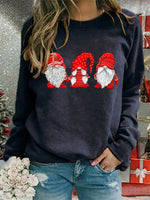 Navy Blue Casual Round Neck Long Sleeve Santa Claus Printed Christmas Sweatshirts