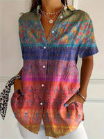 Abstract Floral Printed Short Sleeve Casual Comfy Shirt