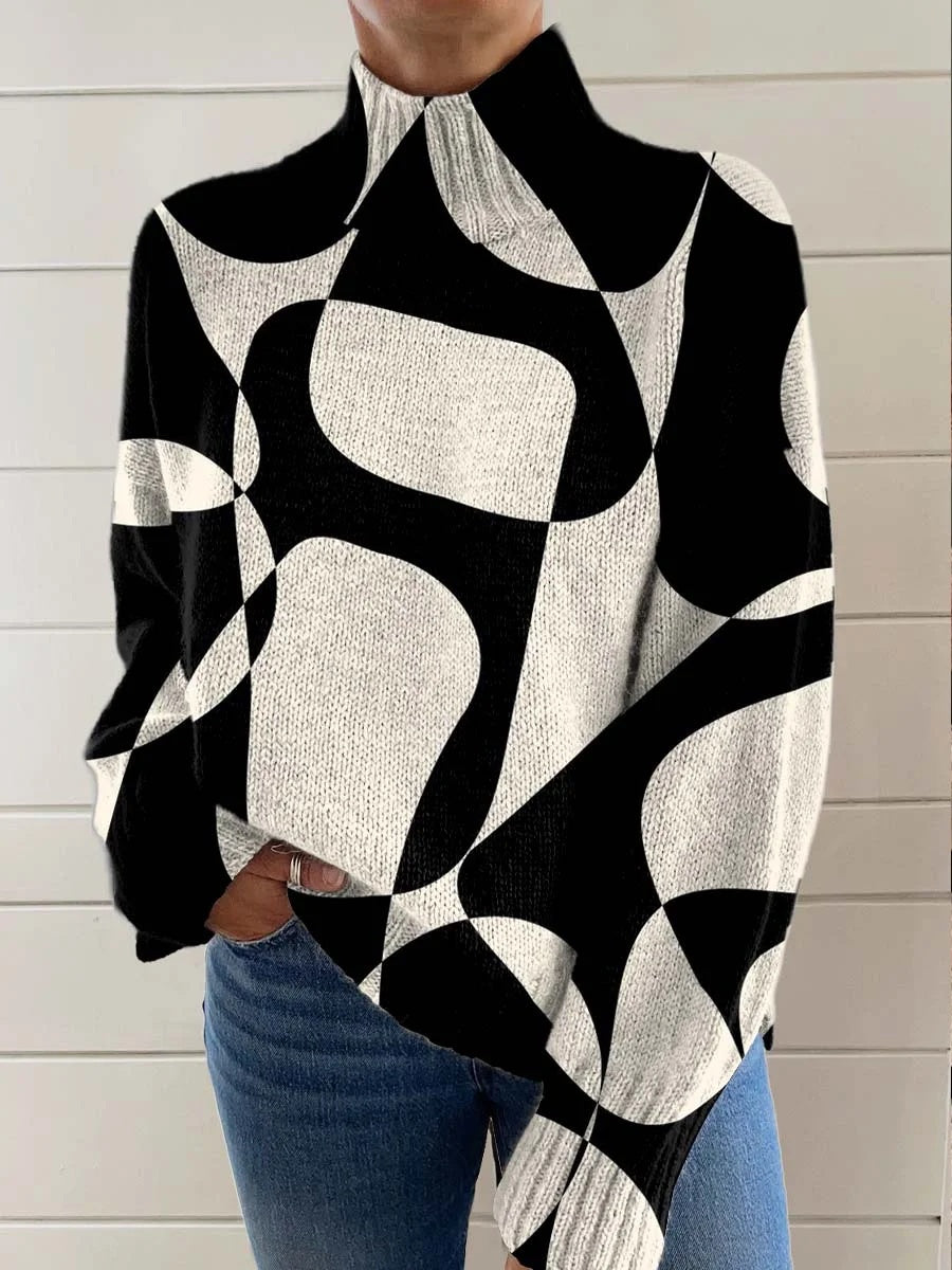Women's Abstract Geometric Pattern Art Print Long Sleeve Pullover Sweater