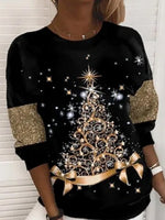 Christmas Tree Print Round Neck Long Sleeves Sweatshirt