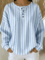 Casual Henley Collar Long Sleeve Striped Sweatshirt