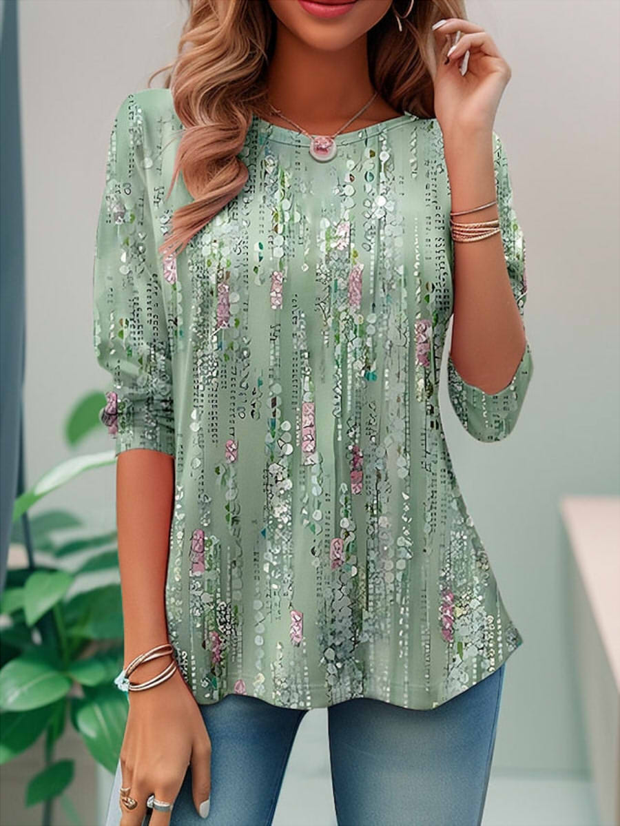 Casual Green Long Sleeve Floral Print Blouse