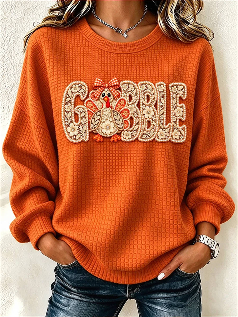Casual Turkey Crew Neck Long Sleeve Sweatshirt