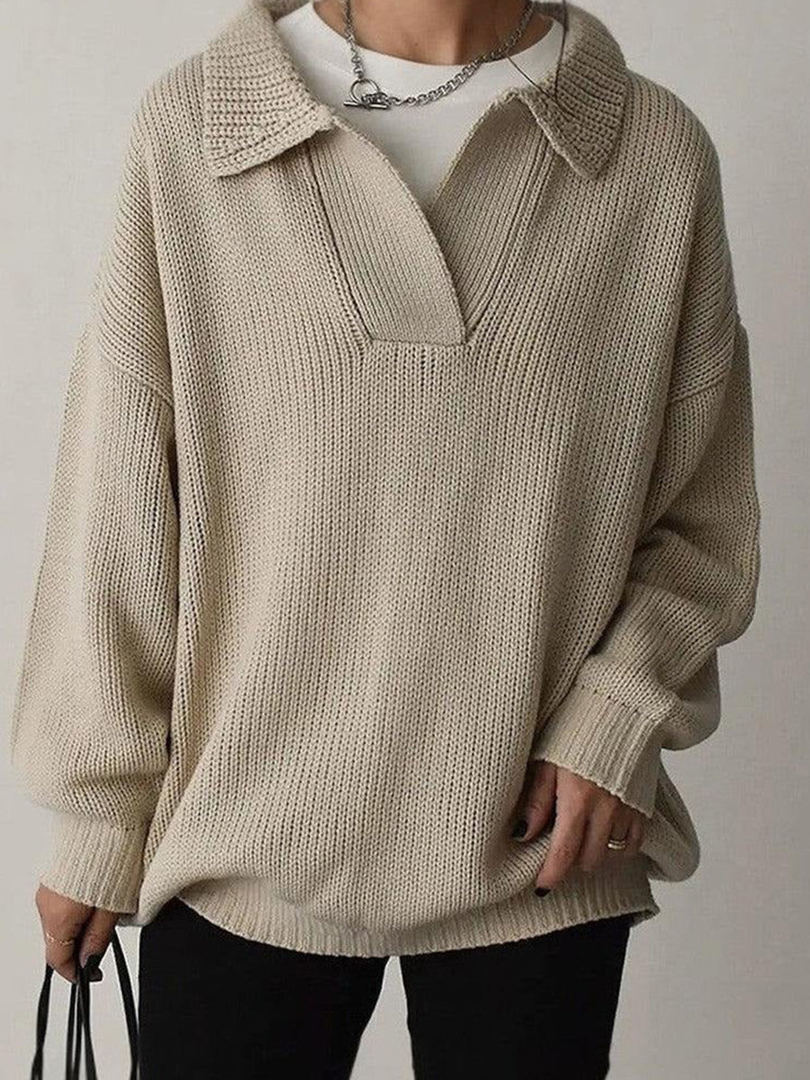 Comfy Plain Long Sleeve V-Neck Sweater