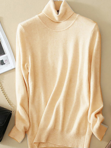 Solid High Neck Long Sleeve Sweater