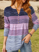 Colour Block Striped V-neck Long Sleeve Blouse
