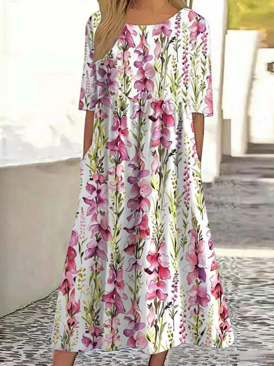 Casual Floral Print Round Neck Short Sleeve Dress