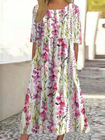 Casual Floral Print Round Neck Short Sleeve Dress