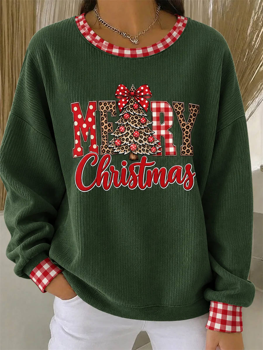 Casual Plaid Crew Neck Long Sleeve Sweatshirt