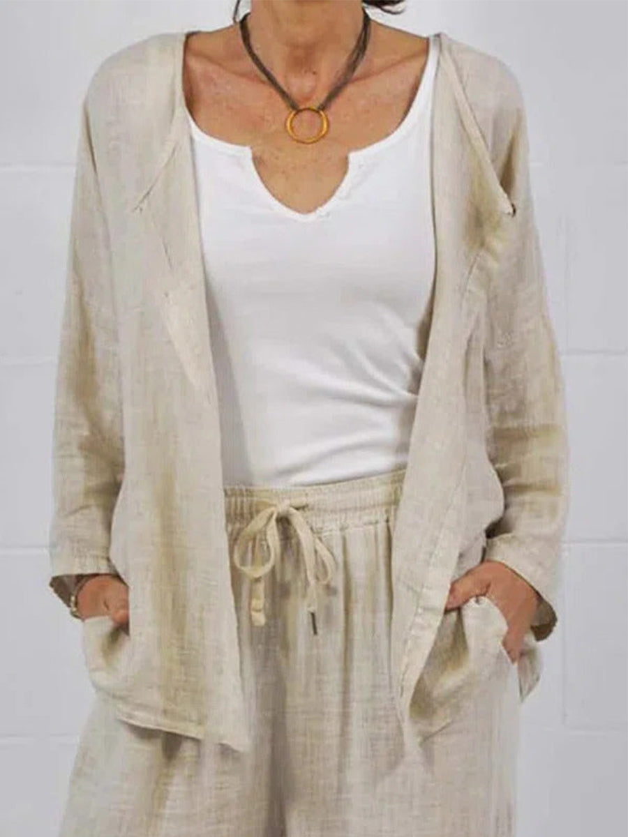 Plain Crew Neck Loosen Women Cardigan