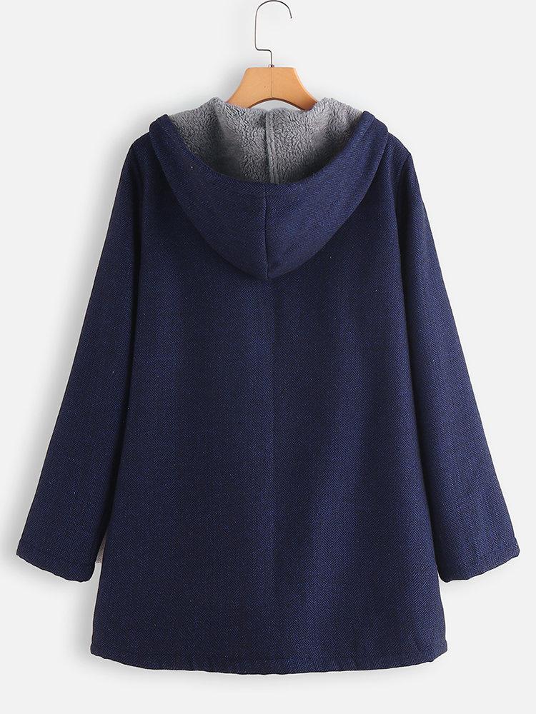 Women's Solid Color Long Sleeve Zipper-Up Hooded Fleece Jacket