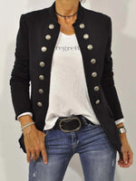 Black Casual Stand Collar Long Sleeve Coats