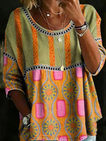 Vintage Casual Round Neck 3/4 Sleeve Blouse