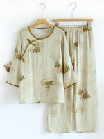 Retro Floral Bamboo Fiber Pajama Set