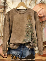 Vintage Christmas Print Round Neck Long Sleeve Sweatshirt