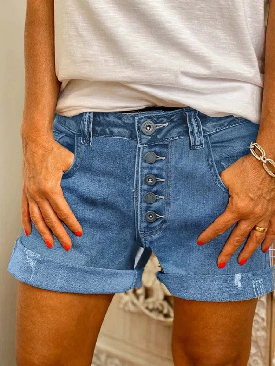 Blue Casual Solid Summer Shorts